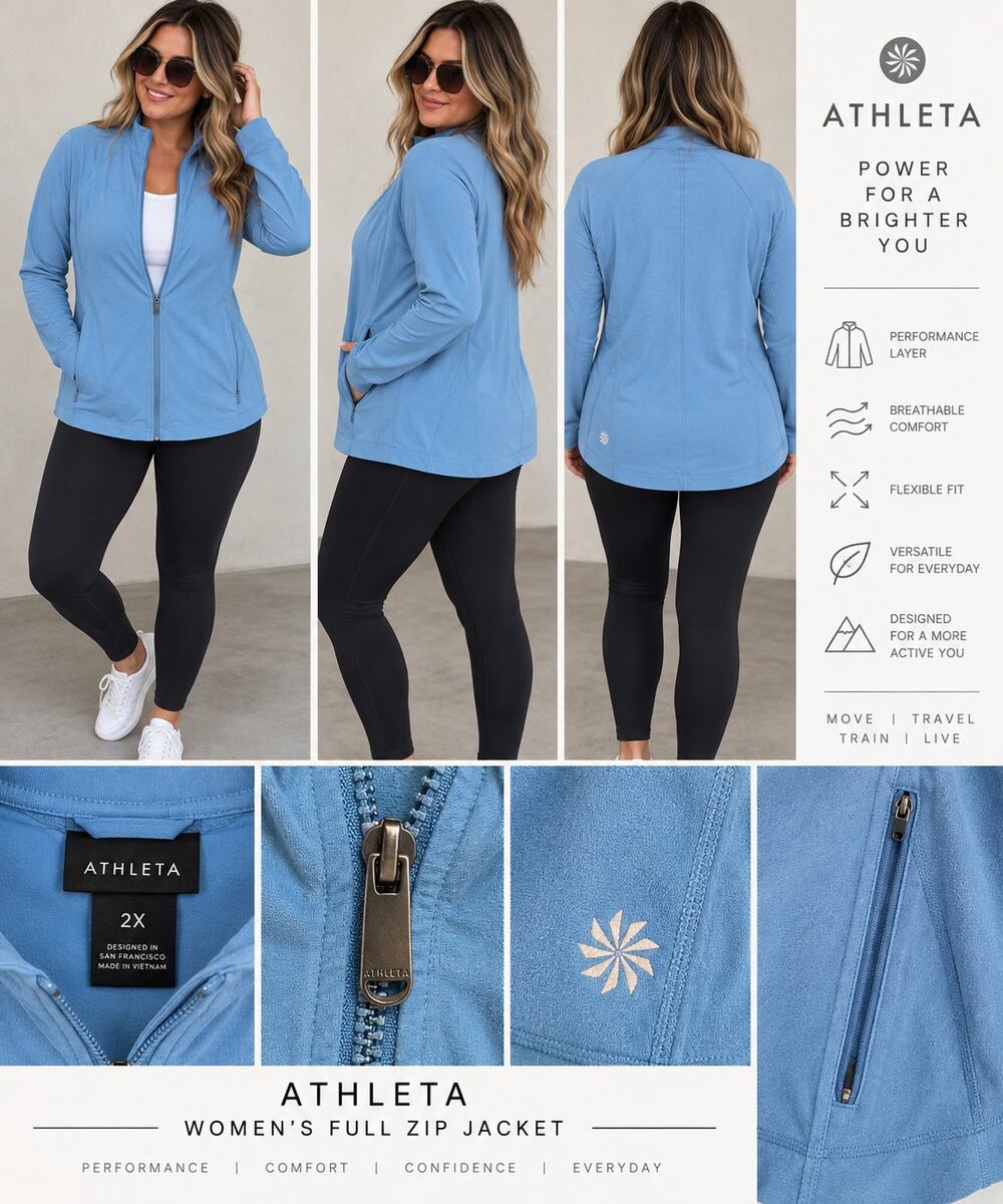 Athleta Women’s Blue Full Zip Performance Jacket Size 2X